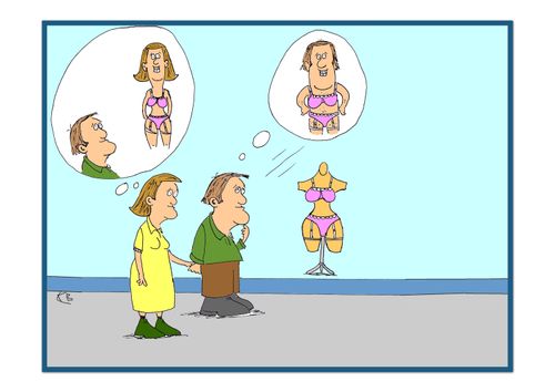 Husband and wife both imagine themselves in the same lingerie.