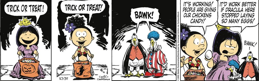 "It's working! People are giving our chickens candy!"