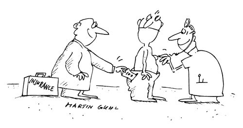 Insurance man taking money from a patient at the doctors