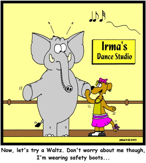 "Now, let's try a Waltz. Don't worry about me though, I'm wearing safety boots..."