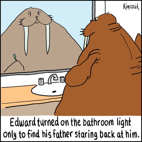 'Edward turned on the bathroom light only to find his father staring back at him.'
