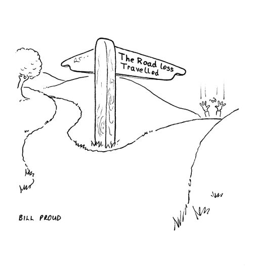 The road less travelled (man falling off a cliff).