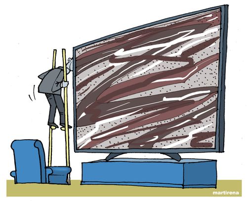 Man with an enormous TV