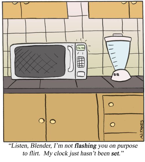 'Listen, Blender, I'm not flashing you on purpose to flirt. My clock just hasn't been set.'
