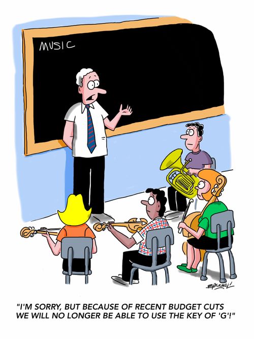 "I'm sorry, but because of recent budget cuts we will no longer be able to use the key of 'G'!"