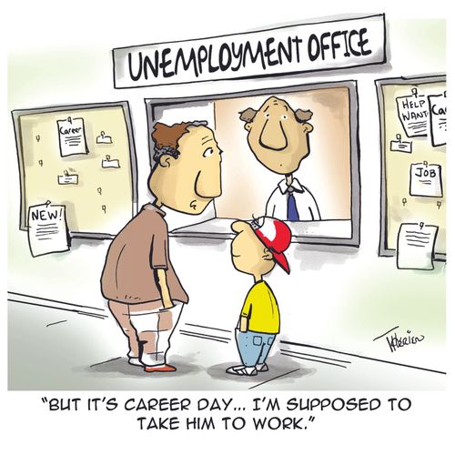 'But it's career day... I'm supposed to take him to work.'