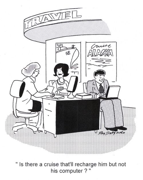 'Is there a cruise that'll recharge him but not his computer?'