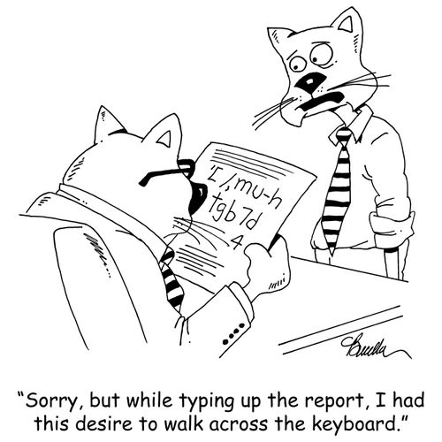 "Sorry, but while typing up that report, I had this desire to walk across the keyboard."