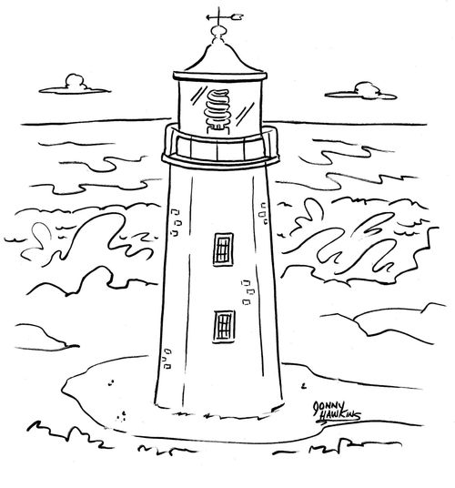Lighthouse has energy efficient light bulb.