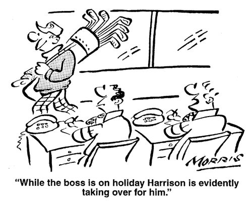 While the boss is on holiday Harrison is evidently taking over for him.