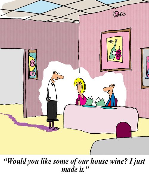 'Would you like some of our house wine? I just made it.'