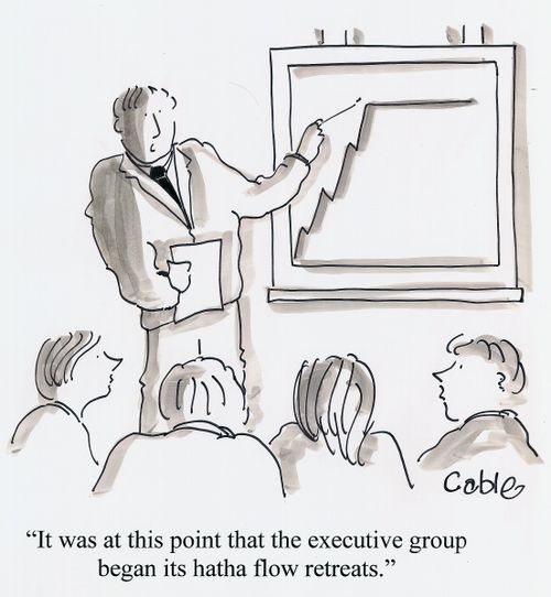 'It was at this point that the executive group began its hatha flow retreats.'