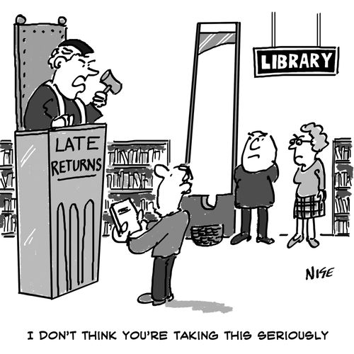 Late library book. Judge says, 'I don't think you're taking this seriously'.