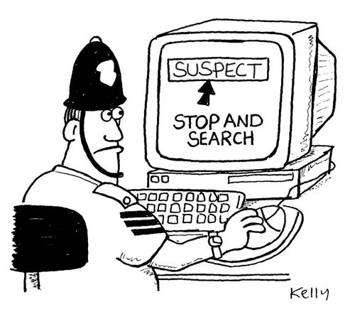 Policeman on the internet looking for suspect.