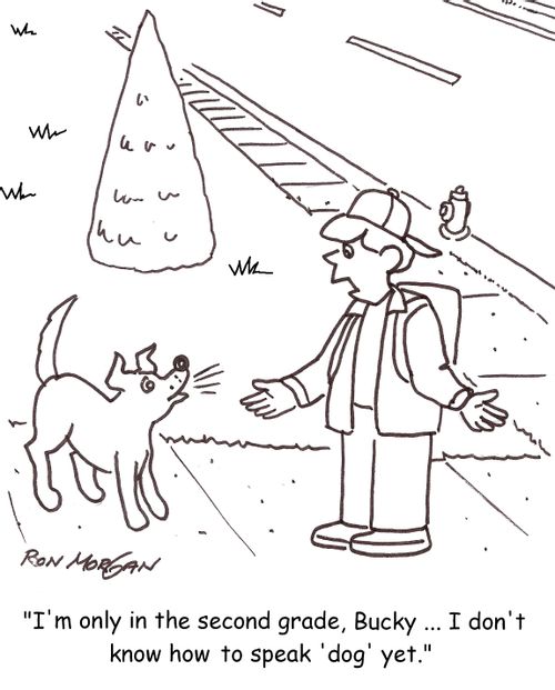 'I'm only in the second grade, Bucky ... I don't know how to speak 'dog' yet.'