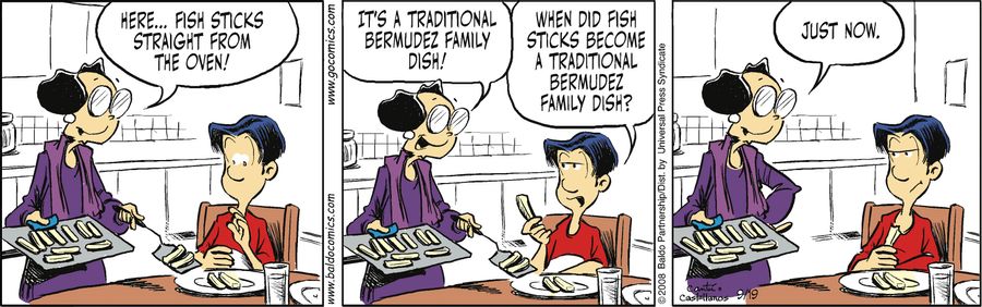 "Here...fish sticks straight from the oven! It's a traditional Bermudez family dish!"