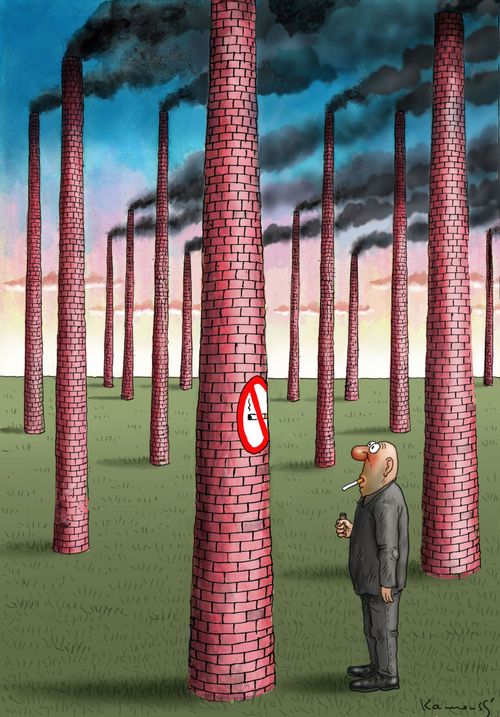 Smoking chimney with no smoking sign.