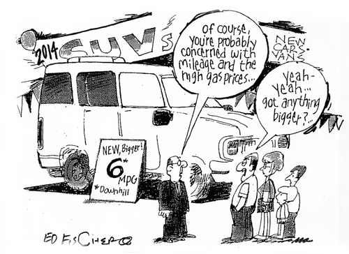 'Of course, you're probably concerned with mileage and the high gas prices. . .'