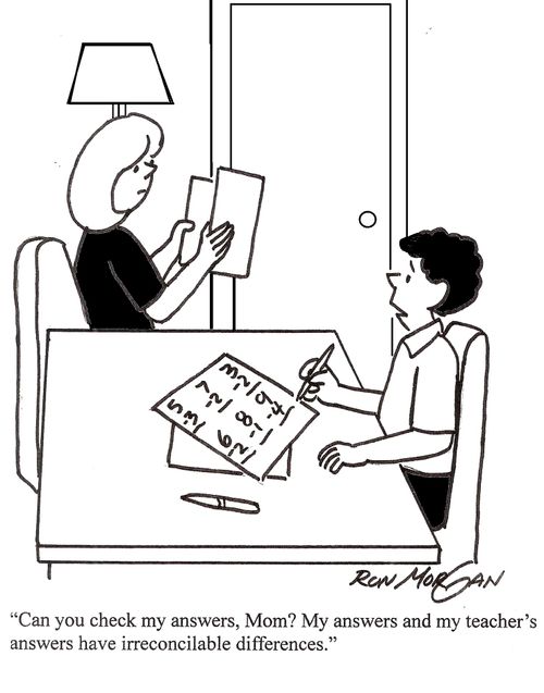 "Can you check my answers? My answers and the teacher's answers have irreconcilable differences."