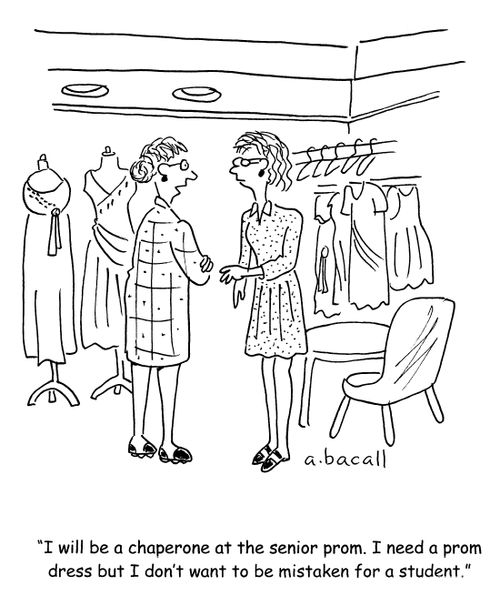 'I will be a chaperone at the senior prom. I need a prom dress but I don't want to be mistaken for a student.'