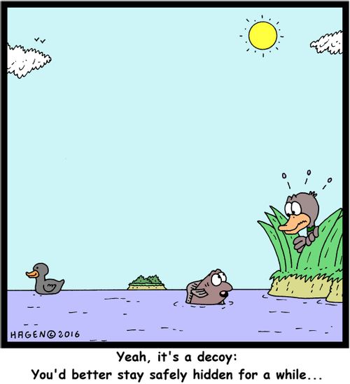 "Yeah, it's a decoy: You'd better stay safely hidden for a while..."