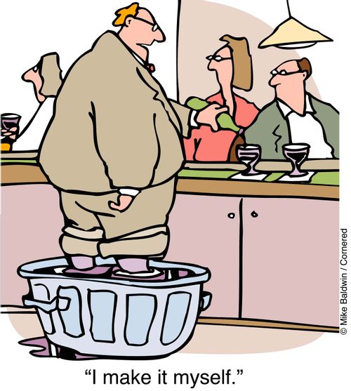 Serving wine - "I make it myself."