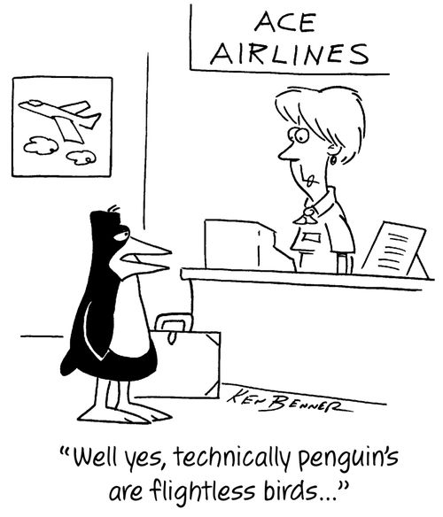 "Well yes, technically penguin's are flightless birds..."