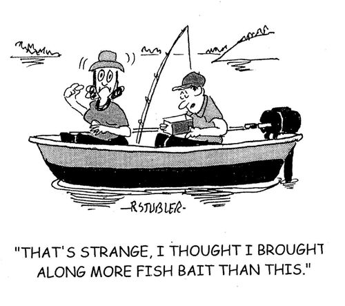 'That's strange. I thought I brought along more fish bait than this.'
