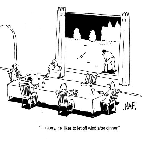 'I'm sorry, he likes to let off wind after dinner.'