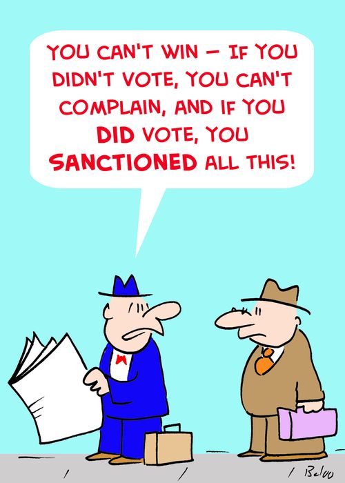 'You can't win -- If you didn't vote, you can't complain, and if you did vote, you sanctioned all this!'