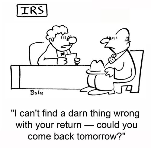 'I can't find a darn thing wrong with your return -- could you come back tomorrow?'