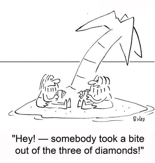 'Hey! -- somebody took a bite out of the three of diamonds!'