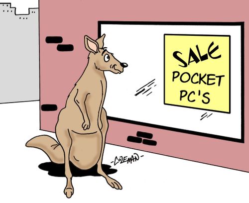 Kangaroo window shopping for a Pocket PC.
