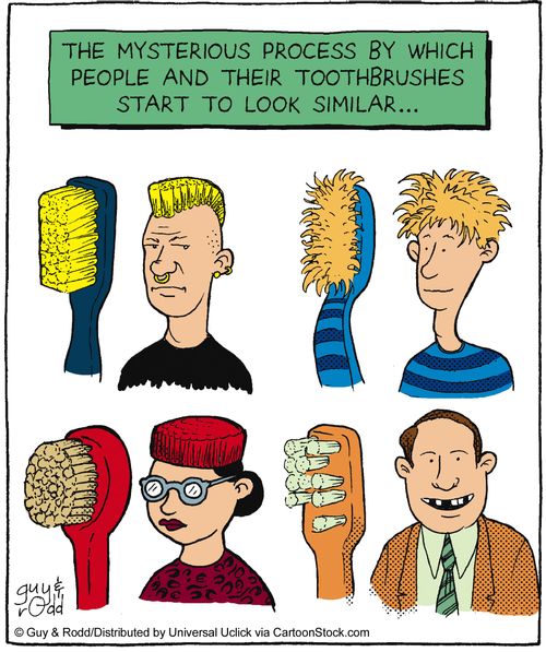 The mysterious process by which people and  their toothbrushes start to look similar.