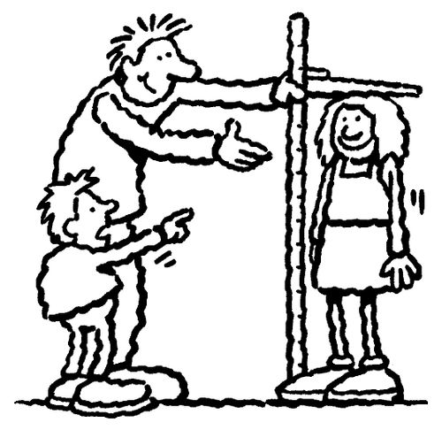 Measuring a girl's height.