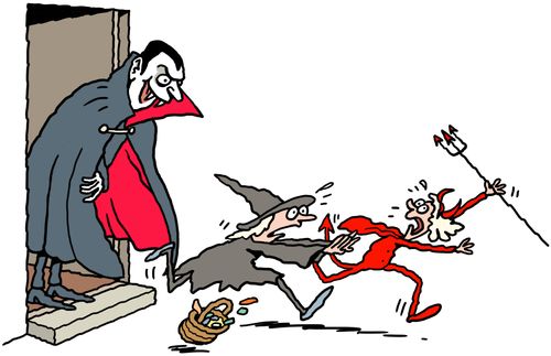 Trick or treaters run from Dracula's house
