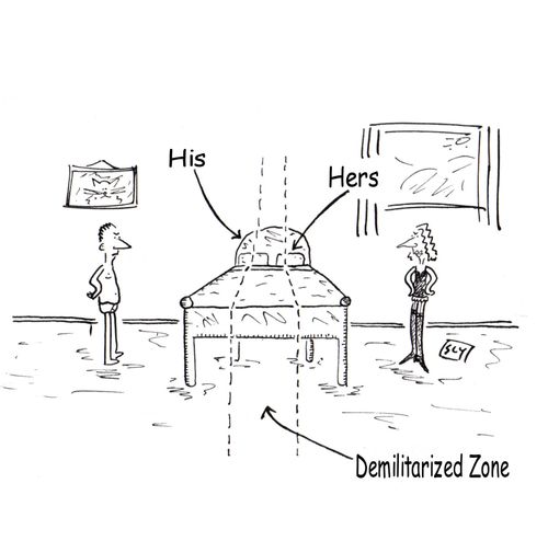His side of the bed, her side of the bed, and the demilitarized zone.