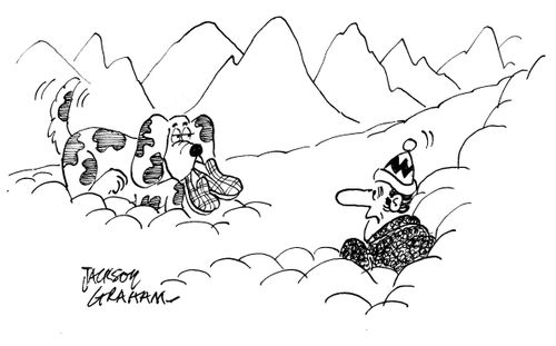 St Bernard carries slippers to man trapped in the snow.