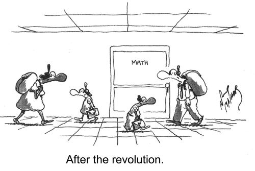 'After the revolution' (small people get small schoolbags).