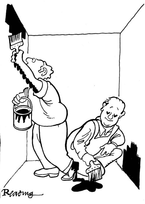 Paint running down a decorator's leg.