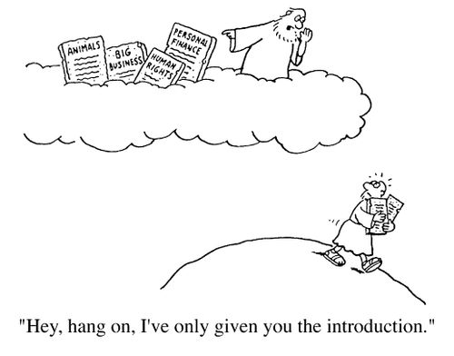 10 Commandments: God with human rights and big business laws - "Hey, hang on I've only given you the introduction."