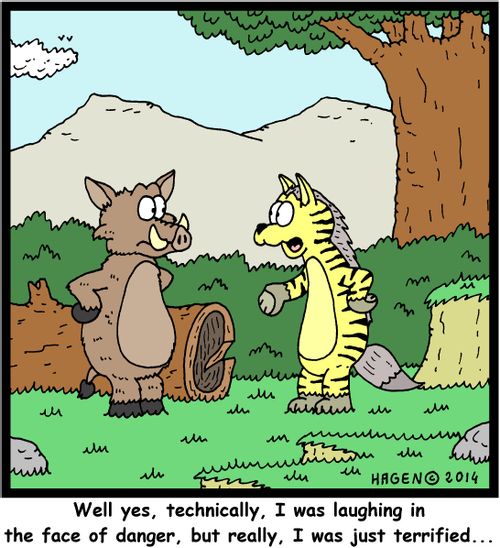 "Well yes, technically, I was laughing in the face of danger, but really, I was just terrified..."