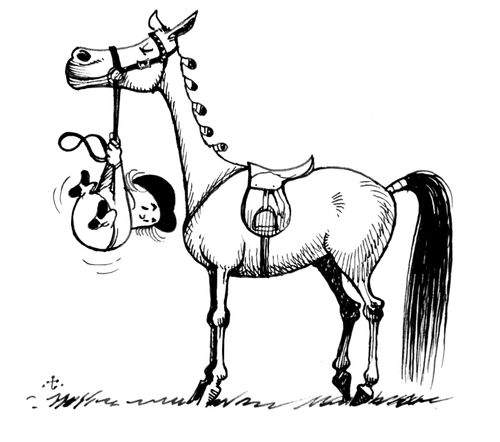 Little girl dangling from her horse track.