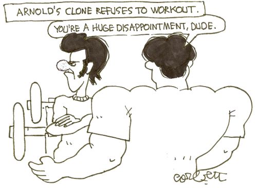 Arnold's clone refuses to workout: 'You're a huge disappointment, dude.'