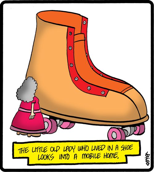 The little old lady who lived in a shoe looks into a mobile home.
