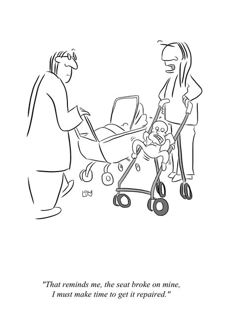 'That reminds me, the seat broke on mine. I must make time to get it repaired.'