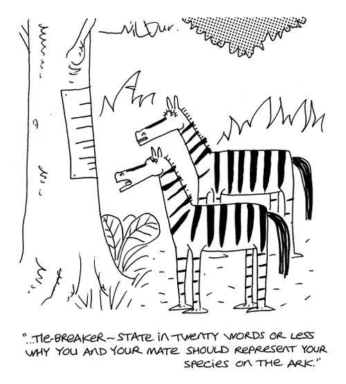 'The breaker - state in twenty words or less why you and your mate should represent your species on the ark.'