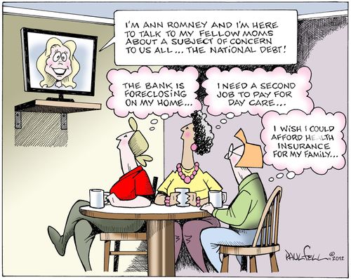'I'm Ann Romney and I'm here to talk to my fellow moms about a subject of concern to us all. . .  the national debt!'