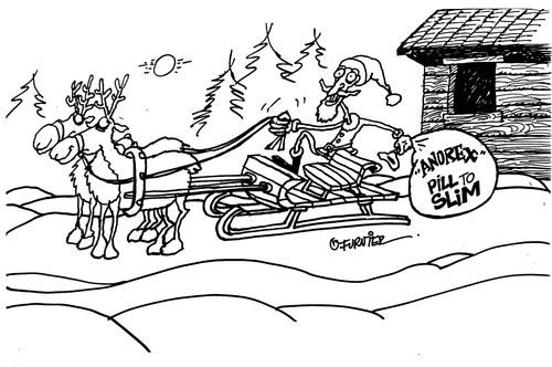 Anorexic Santa on sleigh