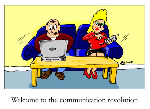 Man and woman not talking - 'Welcome to the communication revolution'